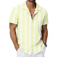 thumbnail image 5 of Mens Vertical Striped Button Down Shirts Cuban Guayabera Camp Collar Short Sleeve Casual Tops, Vintage Old Money Style Summer Soft Lightweight Cardigan Shirt for Resort & Beach Vacation, 5 of 7