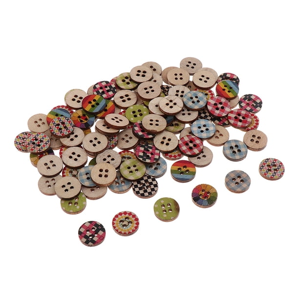 Botón de madera de dibujos animados, Botones de madera de 4 agujeros Flatback, Botón redondo de madera impresa, Botones a granel Botones decorativos, Manualidades de costura, Manualidades
