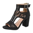 thumbnail image 2 of Heeled Sandals Open Toe Heels Women's Gladiator Sandals Strappy Hollow Out Chunky High Heels Open Toe Ankle Strap Dressy Pumps with Back Zip Cutout Heeled Bohemian Summer Party Sandals 3 Inch Pumps 7, 2 of 5
