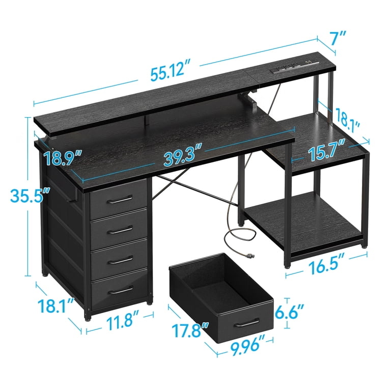 デスク Casacomoda 55 Inch Computer Desk with USB Ports and Power Outlets