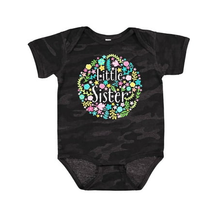 

Inktastic Little Sister with Flower Circle Gift Baby Boy or Baby Girl Bodysuit