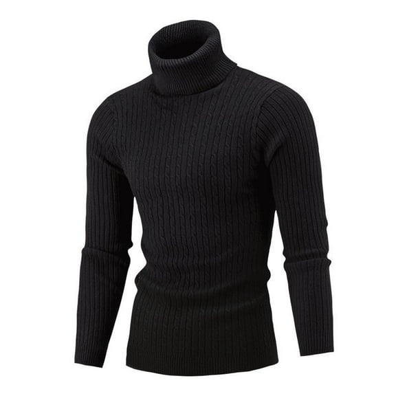 SWSMCLT Men's Soft Pullover Sweaters Knit Knitwear Slim Fit Stretchy Top Long Sleeve High Neck Warm Winter Casual Thick Black Large