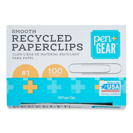 Pen + Gear Recycled Paper Clips, Smooth Finish, #1 Size, 1 1/4" x 1/4", Silver, 100/Box (A7072374)