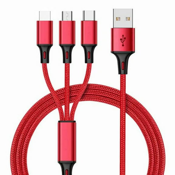 vAccessorize Multifunction 3 in 1 Fast Charging Cable for iPhone (Pack of 1 , 3 Feet, Red)