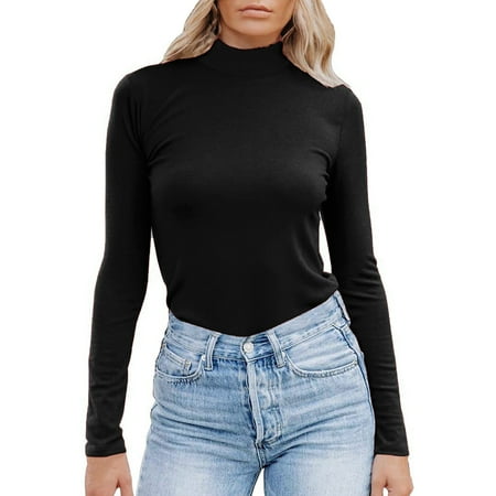 

Diahey Women s Turtleneck Long Sleeve Shirts Mock Neck Slim Fitted Casual Pullovers Underscrubs Layer Tee Tops