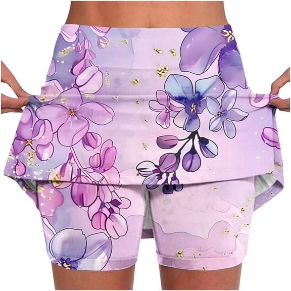Jacenvly New Summer Skorts for Women Loose Women's Color Mid-Waist Skirt Pants Sports Shorts Bottoming Skirt Pants Quick Drying Yoga Skirts with Shorts Purple