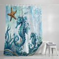 thumbnail image 4 of Retro Blue Seahorse Shower Curtain, 36" x 72", Starfish Coral Marine Life Ocean Waterproof Bathroom Curtain Washable Shower Curtain Set with 12 Hooks, 4 of 8