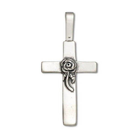 Sterling Silver 18" 1mm Box Chain Christian Ascending Rose Cross Pendant Necklace