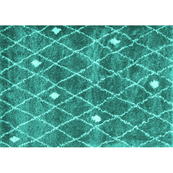 Ahgly Company Machine Washable Indoor Rectangle Trellis Turquoise Blue Modern Area Rugs, 8' x 10'