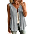 thumbnail image 2 of Stralyhd Button Down Shirts for Women Sleeveless Basic Workout Shirts V-Neck Linen Blouses Comfy and Breathable Beach Vacation Blouses Tops Gray S, 2 of 6