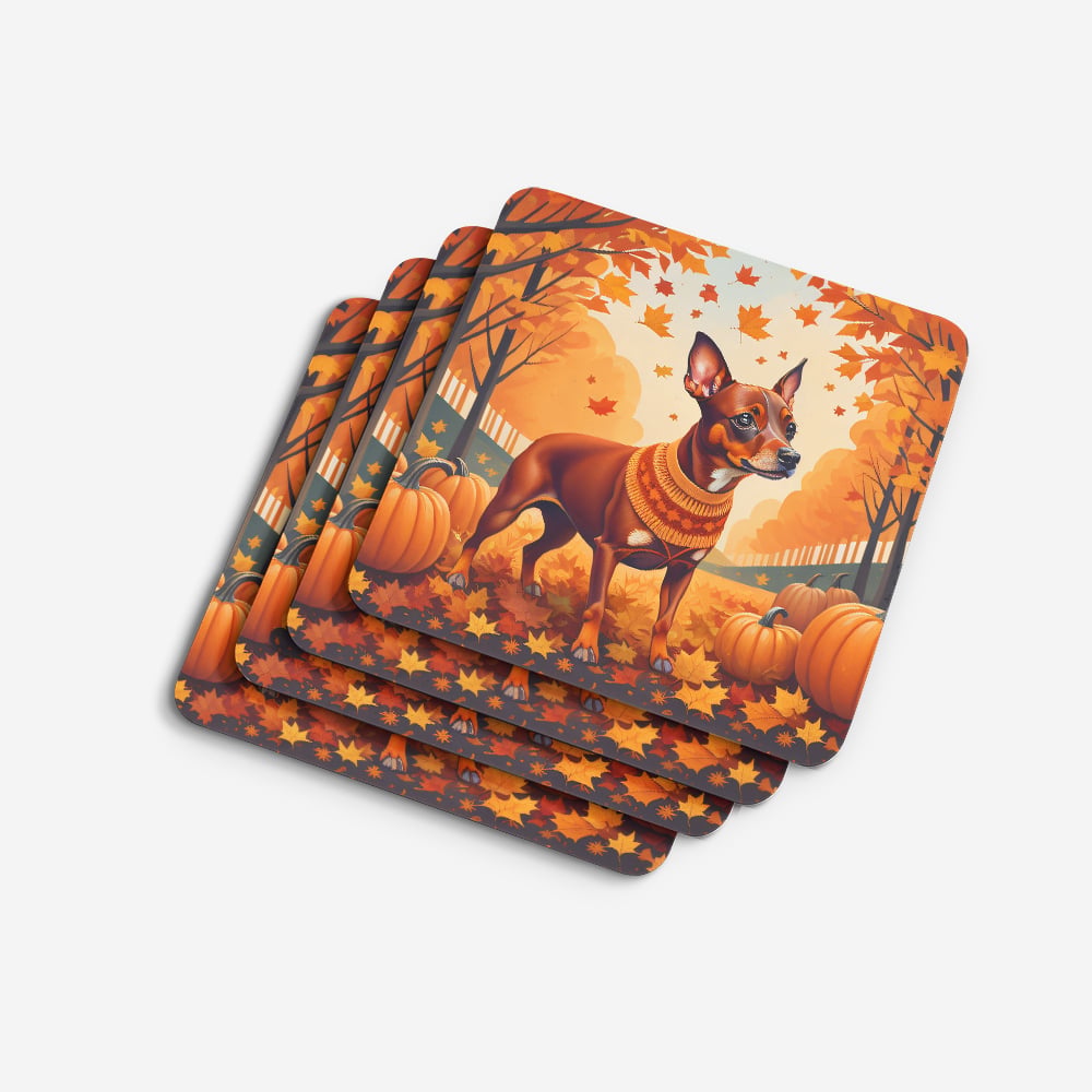 Red Miniature Pinscher Fall Foam Coaster Set of 4 3.5 in x 3.5 in