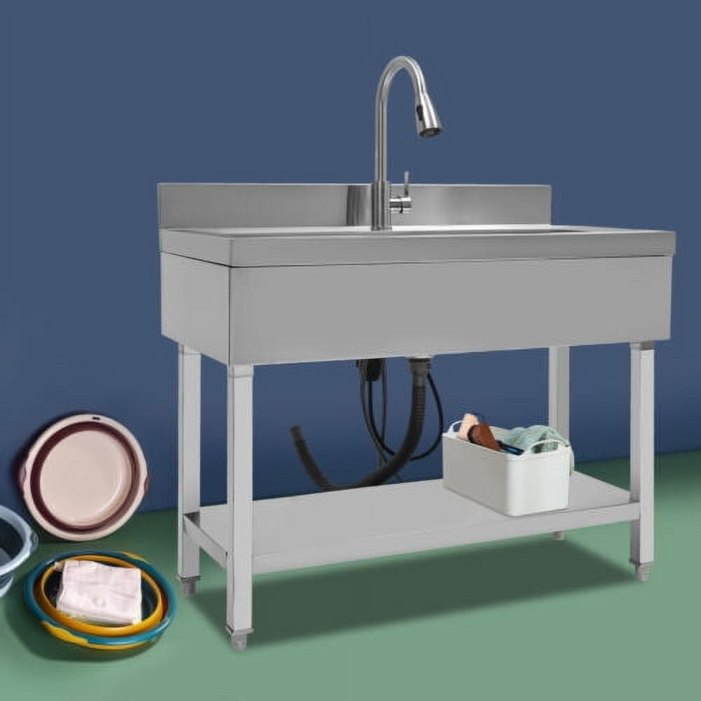TFCFL Single Bowl Commercial Sink Stainless Steel Kitchen Utility Sink with 360° Rotating Faucet