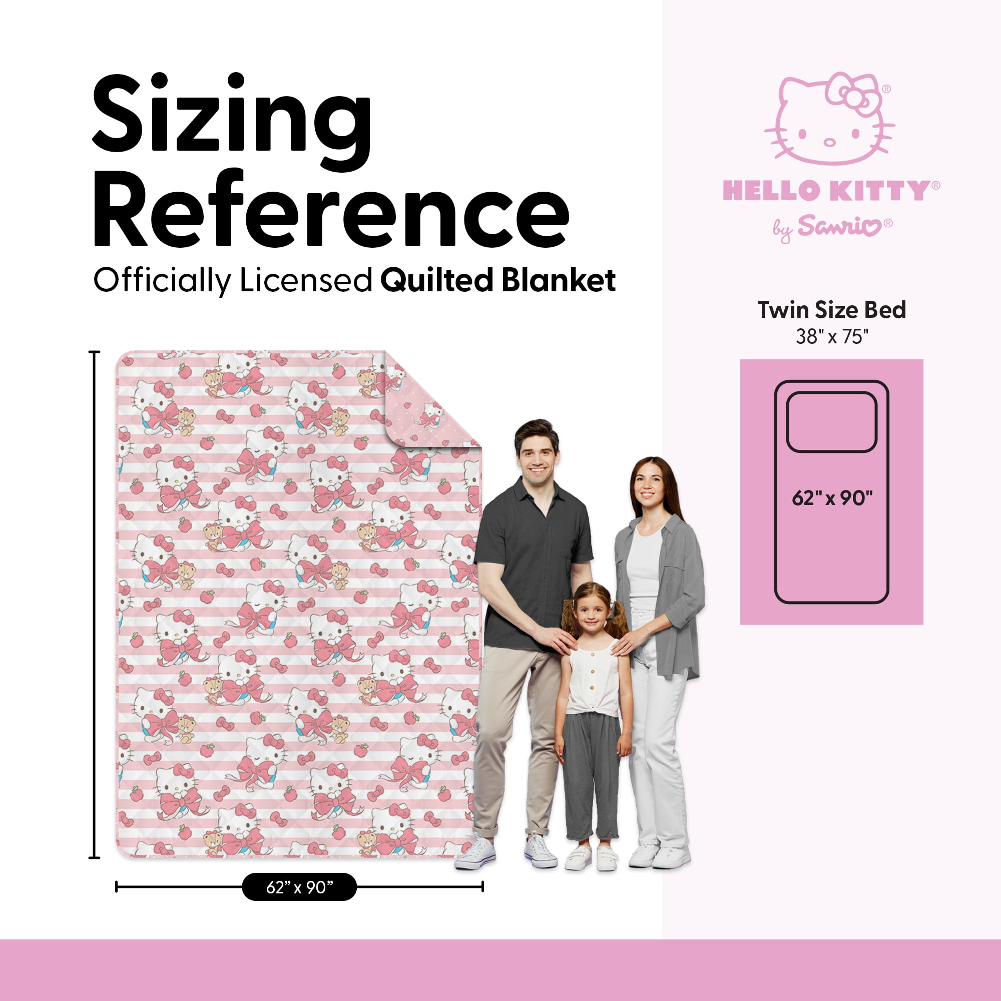 Hello Kitty Gentle Kittens Twin/Full Reversible Microfiber Quilted Blanket, 62x90 inches