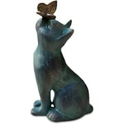 Cute Cat and Butterfly Curiosity Garden Statue, Curious Cat Play with Butterfly Statue, Garden Cat Statue Animal Sculpture Outdoor Patio Lawn Yard Decoration, Gray