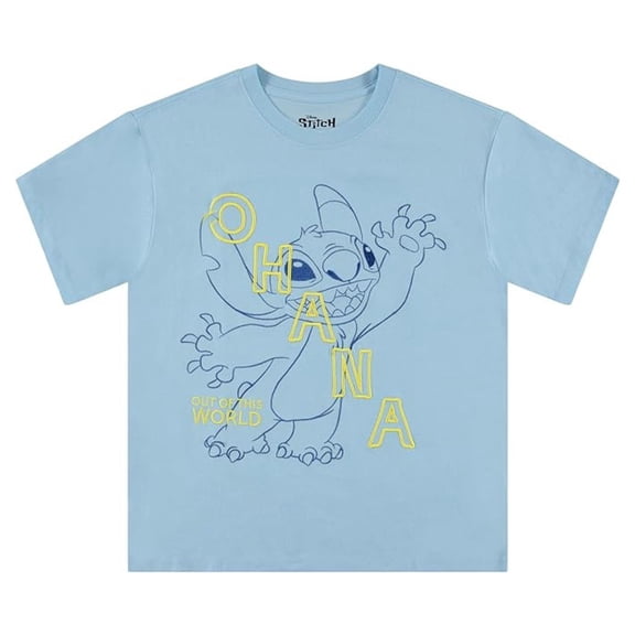 Disney Women's Lilo and Stitch Shirt, Classic Cartoon Printed Embroidered Stitch T-shirt Fresh Blue – M
