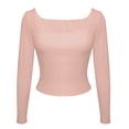 thumbnail image 4 of ATOYSOY Women's Outwear Solid Color Pullover Casual Cotton Shirts Fashion Long Sleeve Tees Fall Winter Square Neck Sweatshirts Slim Basic Cropped Tops Pink XL, 4 of 6