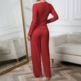 thumbnail image 6 of sdhkgrrt Women's 2 Piece Pajama Set Round Neck Long Sleeve Pullover Wide Leg Pants Fall Winter Casual Tracksuit Soft Stretchy Comfy Matching Lounge Outfit, Red XL, 6 of 6