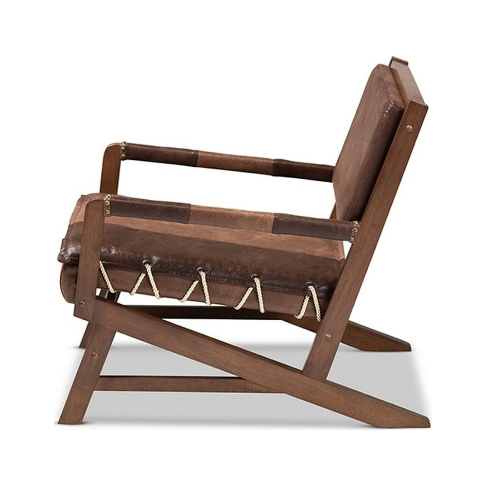 Baxton Studio Rovelyn Rustic Brown Faux Leather Upholstered Walnut Finished Wood Lounge Chair