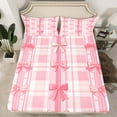 thumbnail image 2 of Manfei Lovely Bow Knot Queen Sheet Sets,Princess Bowtie Flat Sheet,Pink Geomtric Plaid Queen Fitted Sheet For Teens,Luxury Bedroom Decor,4 Pieces, 2 of 7
