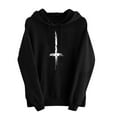 thumbnail image 2 of VOONCAS Women's Distressed Cross Graphic Hoodie - XL, Black, Gothic Streetwear, 100% Polyester Relaxed Fit with Kangaroo Pocket, 2 of 4
