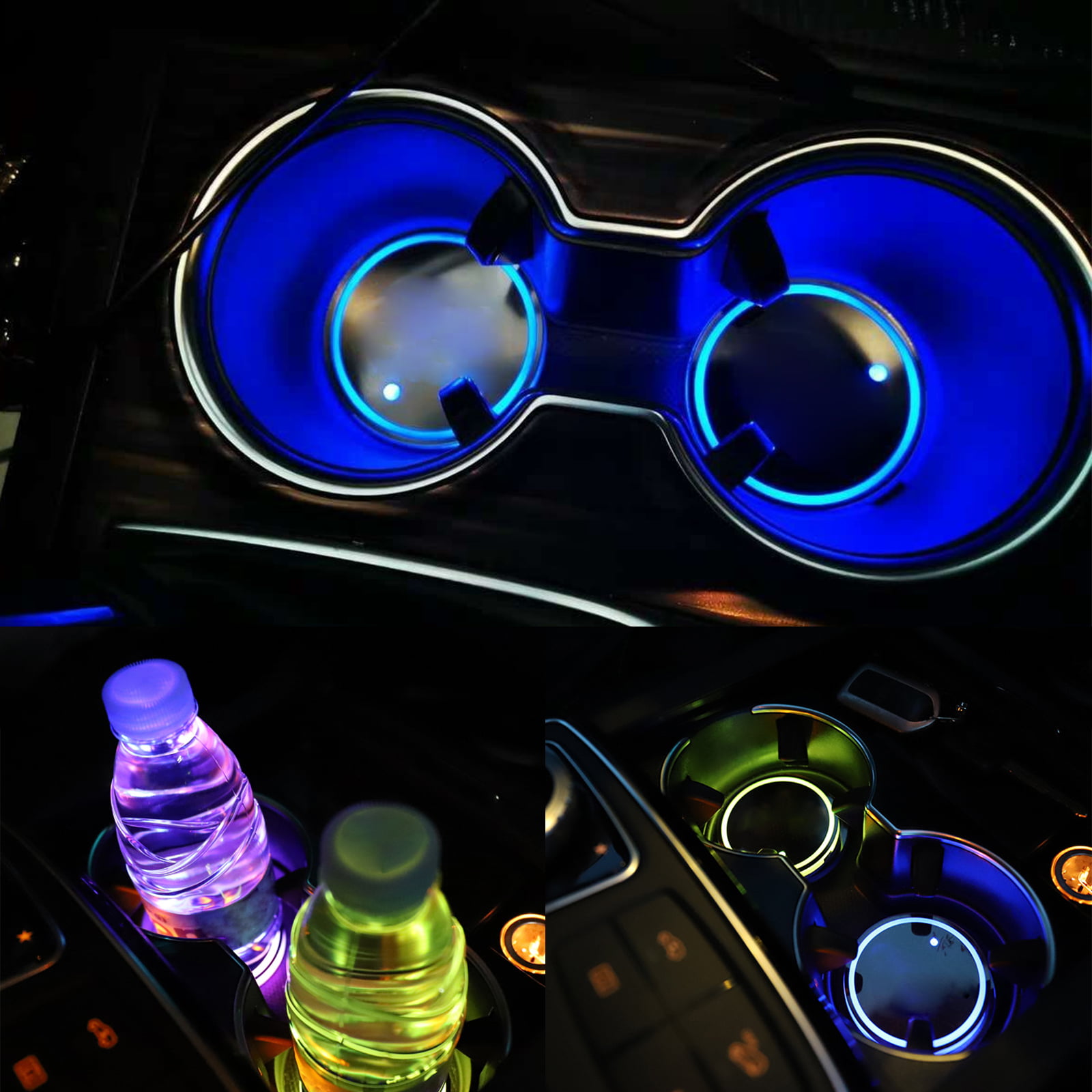 DIY1234 2 Pack LED Cup Holder Lights Paw Logo Car Coaster with 7 Colors Changing USB Charging Mat Luminescent Cup Pad Interior Atmosphere Lamp Decoration Light