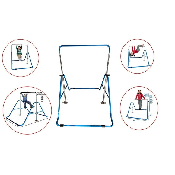 FitKidz Jungle Gym Monkey Bars Adjustable Climbing Tower Blue Playground for Indoor Outdoor Fitness
