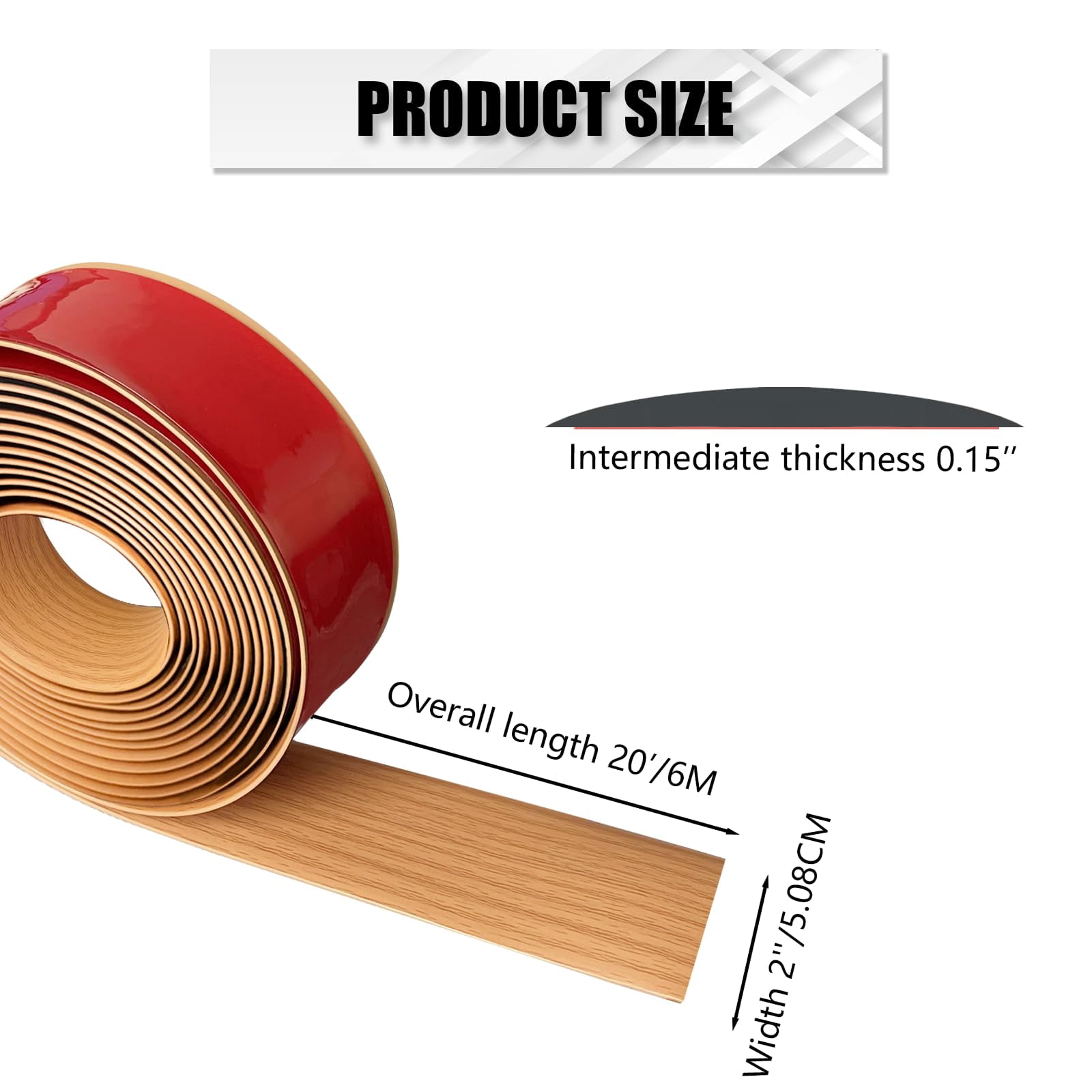 Vinyl Floor Transition Strip Self Adhesive 2"*20' Light Brown Wood Grain Divider Flooring Strips For Laminate  Uneven Floors(20ft 2in Grain)
