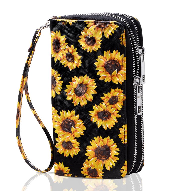 HAWEE Cellphone Wallet, Dual Zipper Long Purse, Sunflower photo 1