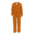 thumbnail image 7 of Mifsaly Travel Outfits for Women 2 Piece Sets Collared V Neck Long Sleeve Sweatshirt and High Waisted Wide Leg Sweatpants with Pockets Orange,XL, 7 of 7