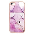 thumbnail image 6 of For iPhone 7 / 8 / SE 2022 & 2020 Marble Patterned Case with Card Holder, Back Folio Kickstand PU Leather + Soft Crystal Bumper Edge, Magnetic Clasp Back Cover,Darkpurple, 6 of 6