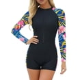 thumbnail image 2 of nerohusy Women's One Piece Long Sleeve Swimsuit Rash Guard Boyleg Full Zip Sun Protection Athletic Beach Surfing Suits,Multicolor,XL, 2 of 8