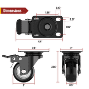 HOLKIE 2 inch Swivel Caster Wheels,(4 pack)Heavy Duty Plate Casters with Safety Brake Total Capacity 600lbs