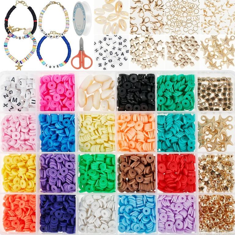 Gpoty 3897 Pcs Clay Beads for Jewelry Making Clay Flat Beads Round Polymer Spacer Beads Bead Charms Heishi Bracelets Beads Alphabet Beads for Necklace