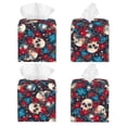 thumbnail image 2 of Sikiie Skull red flower blue Leather Tissue Box Cover Square, tissue box holder, Tissue Box with Bottom Belt-5.2”x5.2”x5.2”, 2 of 7