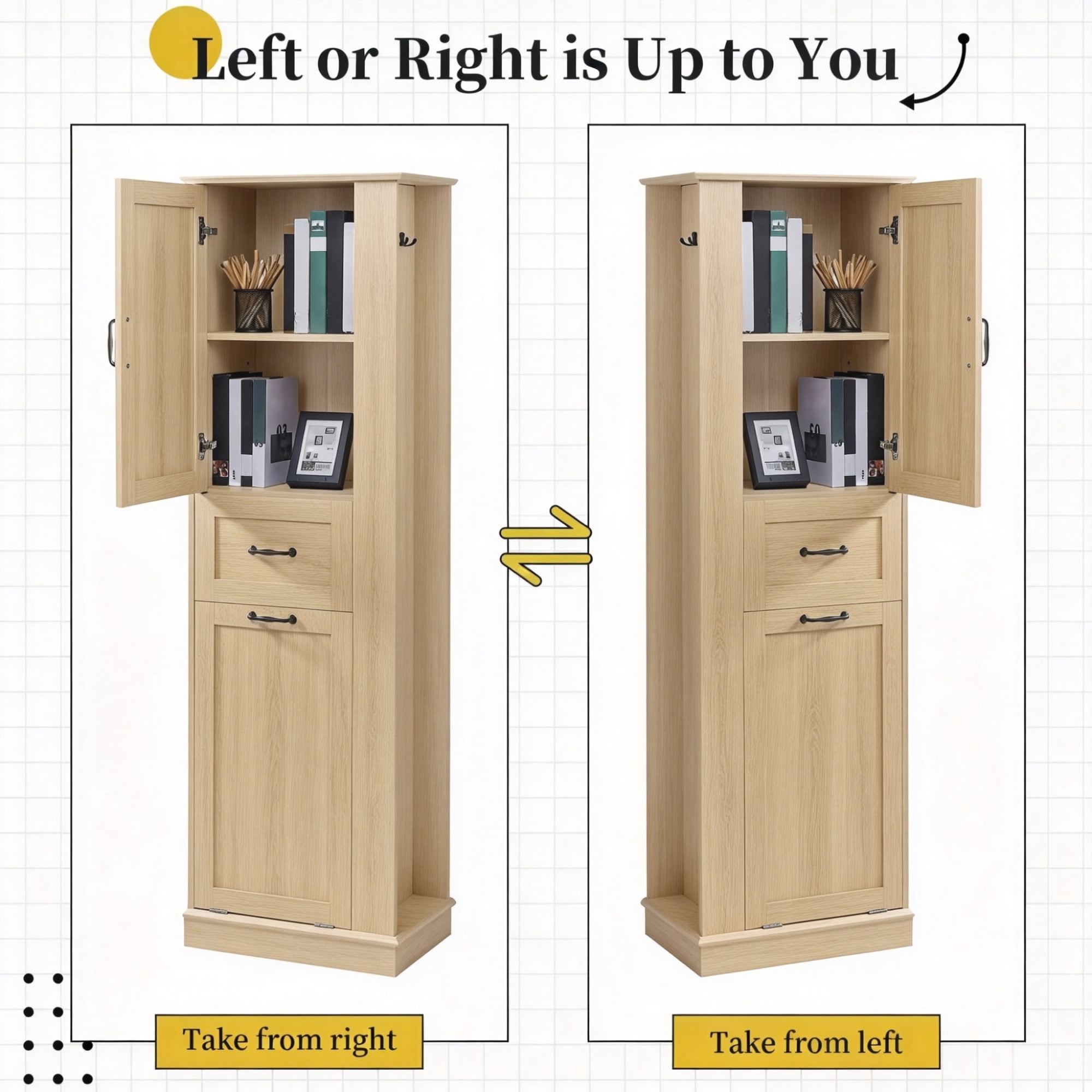 Leumius Modern Tall Storage Cabinet with Tilt-Out Compartment, Adjustable Shelves, Soft-Close Hinges, Aluminum Alloy Handles for Bathroom & Home Organization Natural