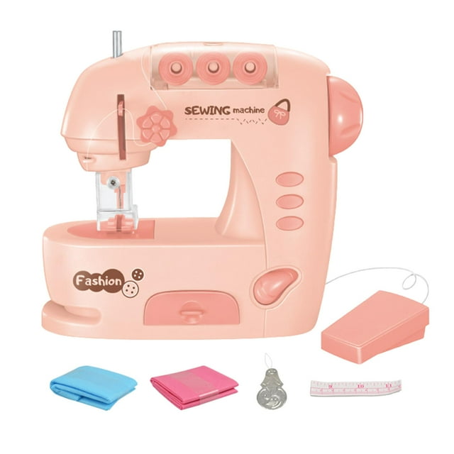 Mini Sewing Machine with LED Light Battery Operated Learning Toy for Ages 4+ Pink