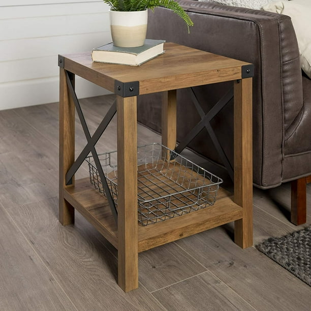 Walker Edison Furniture Company Rustic Modern Farmhouse Metal And Wood Square Side Accent Living Room Small End Table 18 Inch Reclaimed Barnwood Com Walker Edison Furniture Company Rustic, Rustic Modern Furniture Company