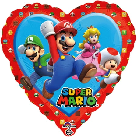 Super Mario Bros Heart Shape Foil Balloon 18"( Each )