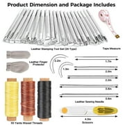 Leather Crafting Tools Kit, 57pcs Leather Working Tools Set with Groover Awl Waxed Thread Thimble Kit for Leather Making Projects Wallet Belt Shoe Cloth Sewing and Repairing