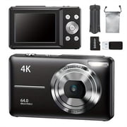 64MP Ultra HD Digital Camera with 64GB Card, Auto FOCUS 18X Zoom, Compact Rechargeable Point and Shoot for Travel Vlogging Video