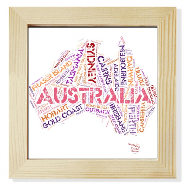 Pantalla de escritorio de pared Unbranded Australia sabor mapa lugares pintorescos ilustración marco cuadrado