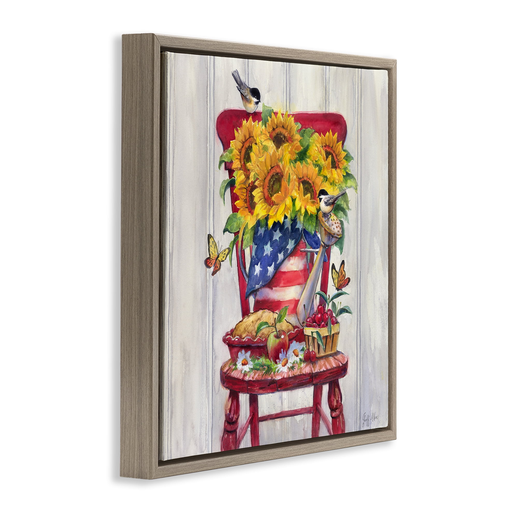 Stupell Industries Patriot Porch Still Life Patriotic Painting Brown Floater Framed Canvas Art Print Wall Art, 25 x 25