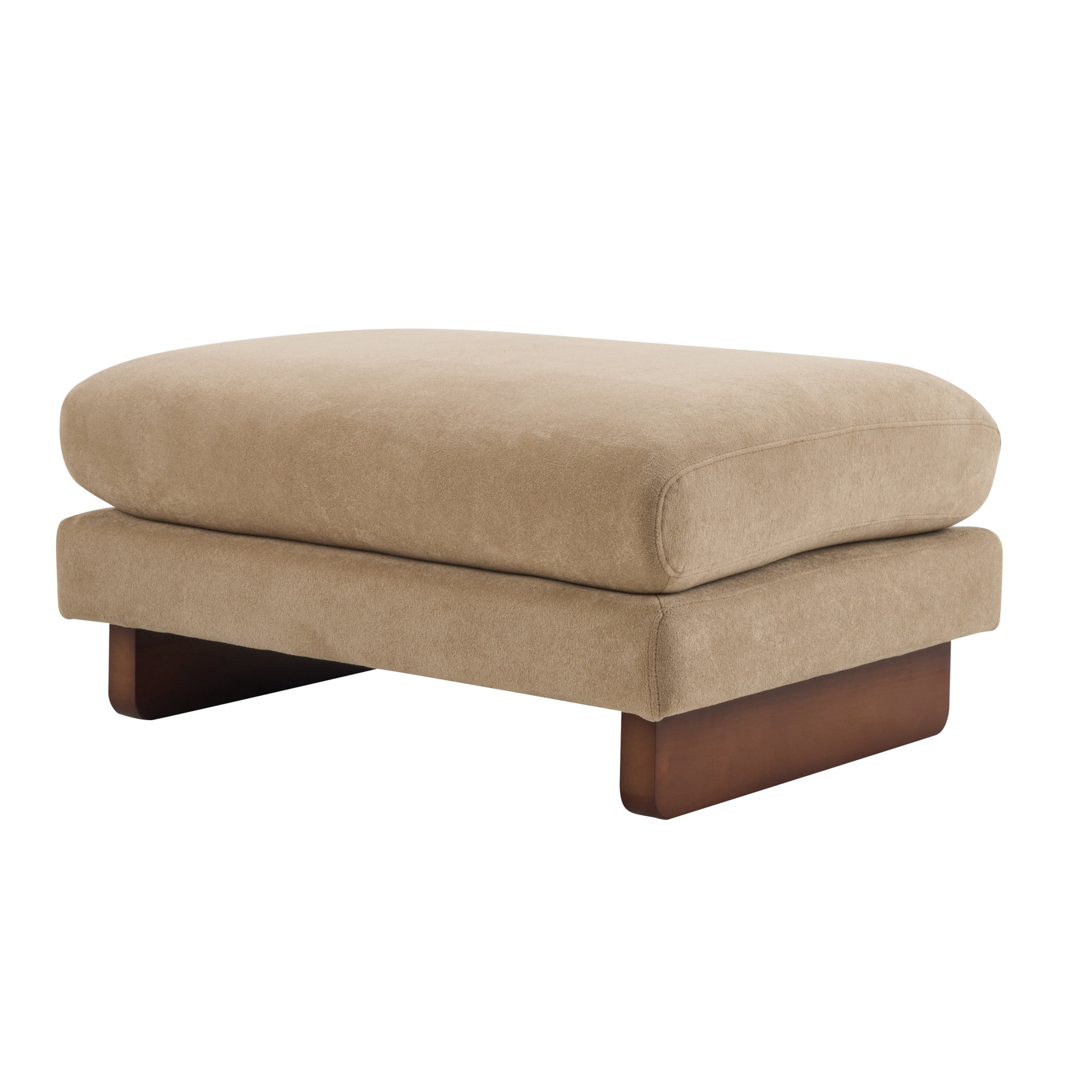Christopher Knight Home 34" Upholstered Accent Ottoman with Wood Base for Living Room, Light Brown+Walnut
