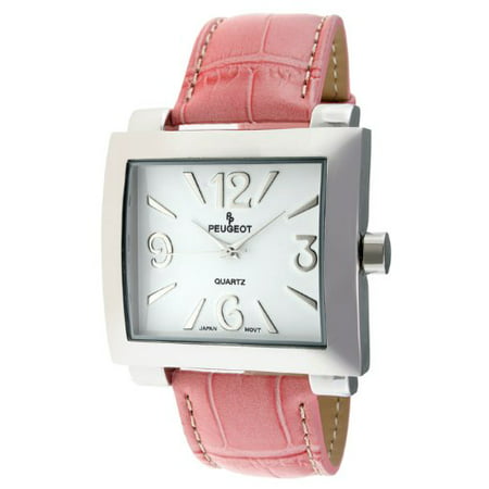 Peugeot Women's 706PK Silver-Tone Pink Leather Strap Watch