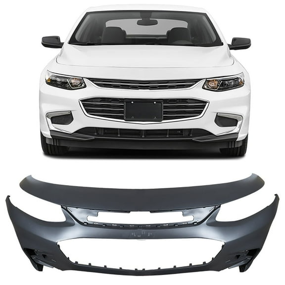 Front Bumper Cover Unpainted Fit for Chevrolet Malibu (2016-2018), without Park Assist Sensor Hole