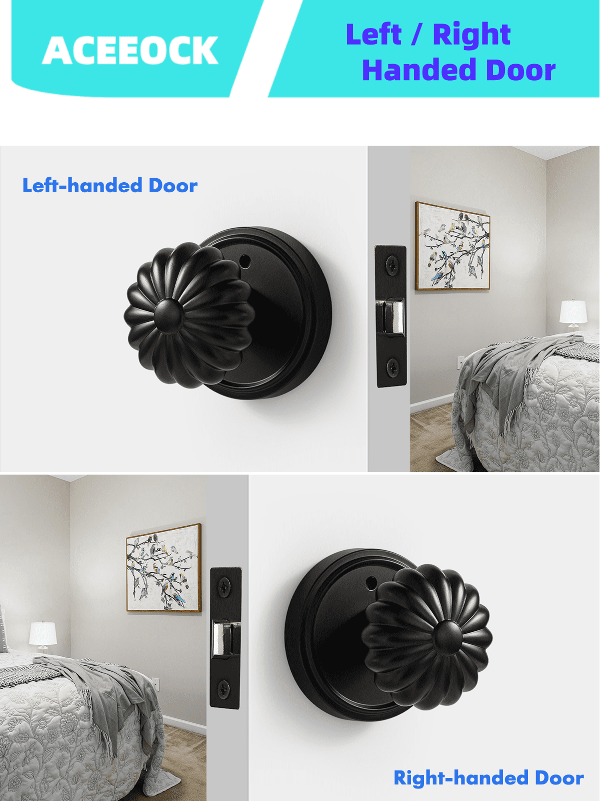ACEEOCK Black Privacy Door Knob, Interior Door Handle Bathroom Bedroom Black Doorknob, Aluminium Alloy Knob