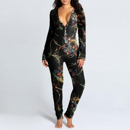 

PEONAVET Onesie Pajamas for Women Sexy V Neck Butt Button Flap Jumpsuit Valentine s Day Heart Printed Jumpsuits Long Sleeve Button Onesies Pajama Club Rompers Sleepwear