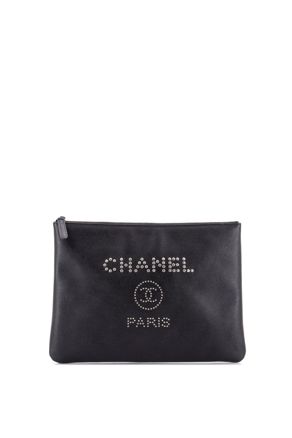 Pre-Owned Deauville Pouch Studded Caviar Medium By Rebag