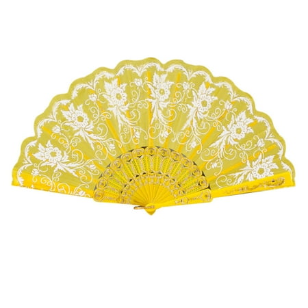 

wofedyo wrapping paperChinese Style Dance Wedding Party Lace Silk Folding Hand Held Flower Fan Yellow Paper Fans set