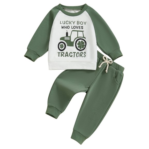 Baby Toddler Boy 2Pcs Spring Outfit 6 12 18 24 Months 2T 3T 4T Tractor Print Long Sleeve Sweatshirt Trousers Set Toddler Clothes